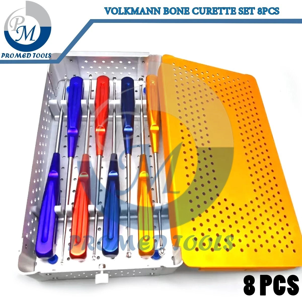 Volkmann Bone Curette Set 8 Pcs Surgical Orthopedic Instruments with Case Box