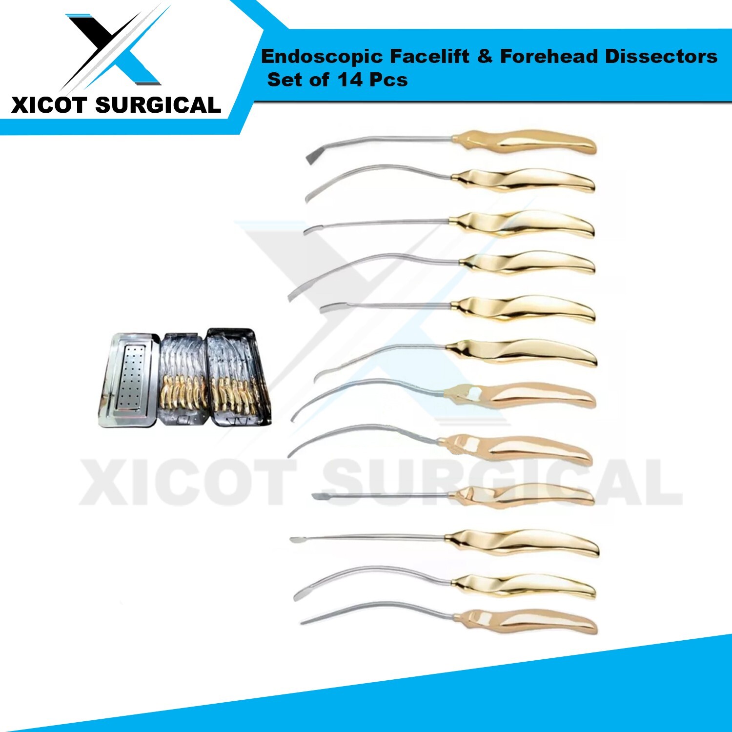 Endoscopic Facelift & Forehead Dissectors Set of 14 Pcs