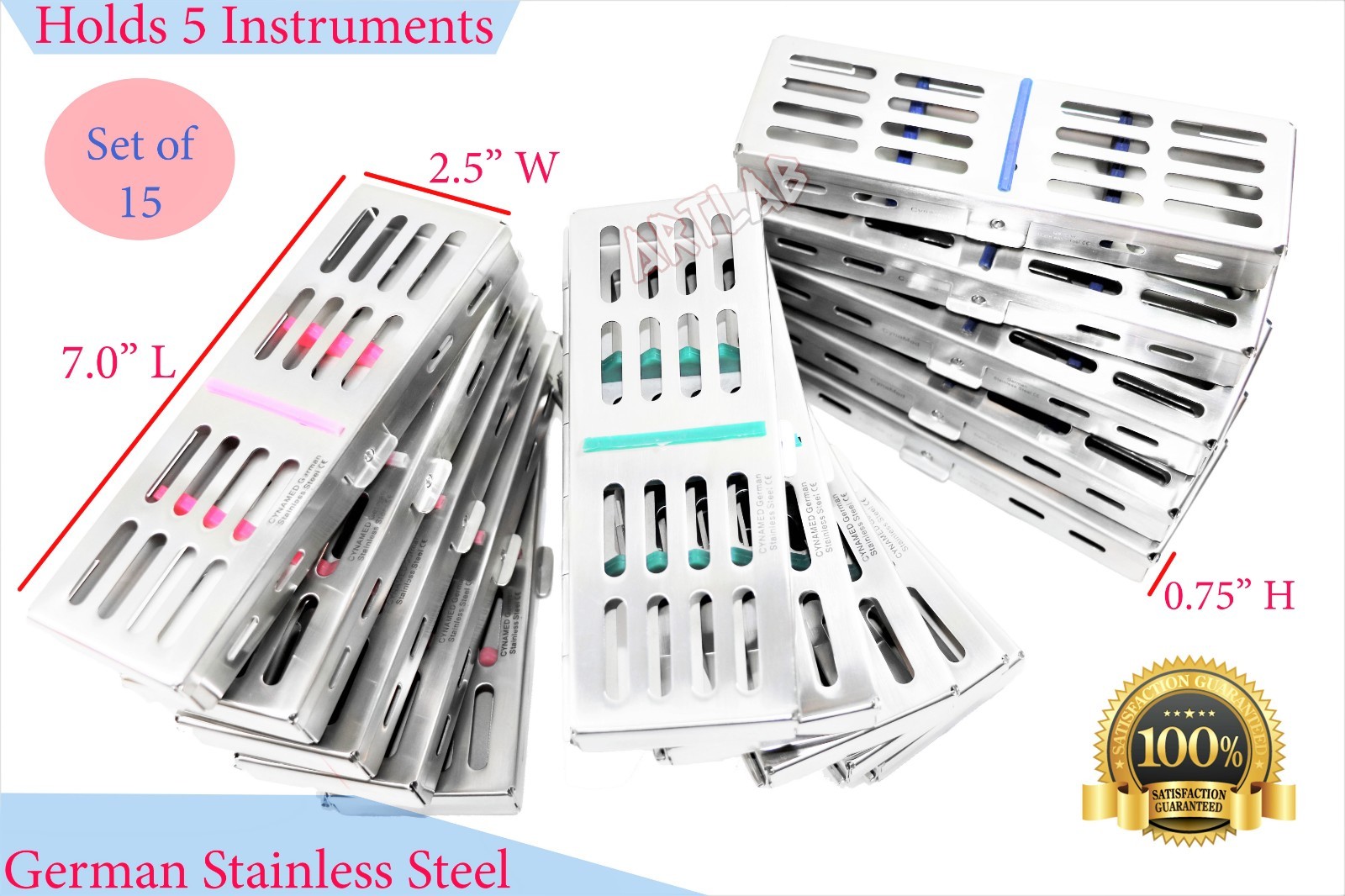 GERMAN 5 SLOT SURGICAL VETERINARY INSTRUMENTS AUTOCLAVABLE RACK TRAY 15PCS
