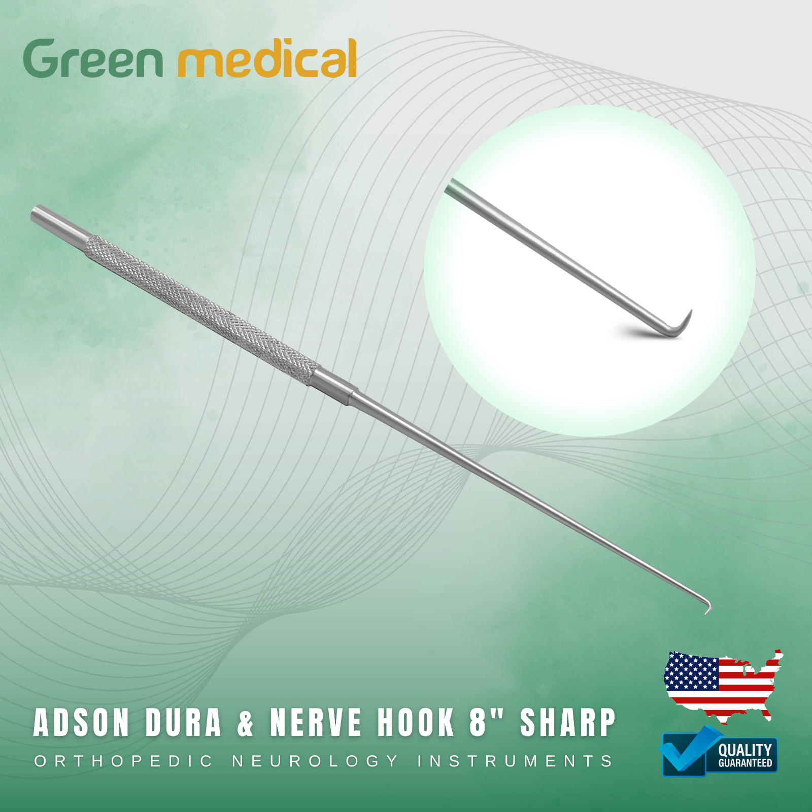 Adson Dura Nerve Hook 8″ Sharp – Neuro Ortho Surgical Instrument Stainless Steel