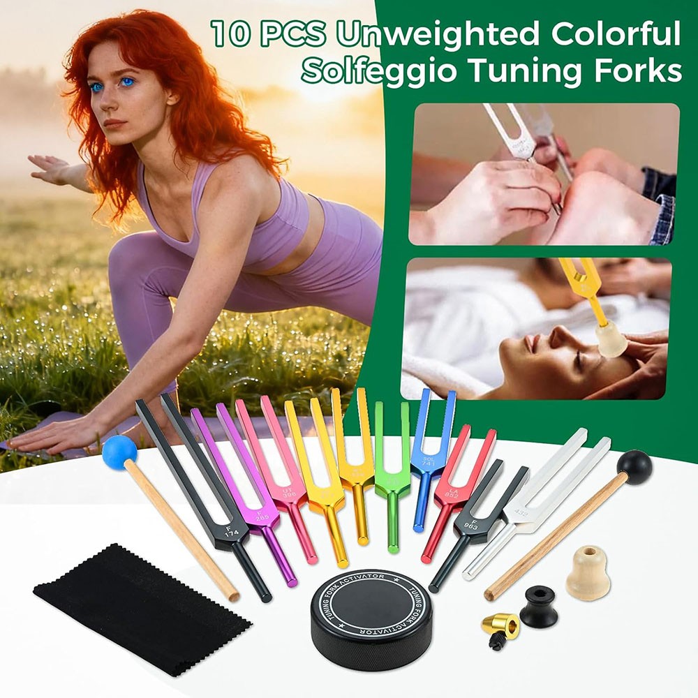 10Pcs Unweighted Colorful Tuning Fork for Healing Chakra Therapy with Gift Box