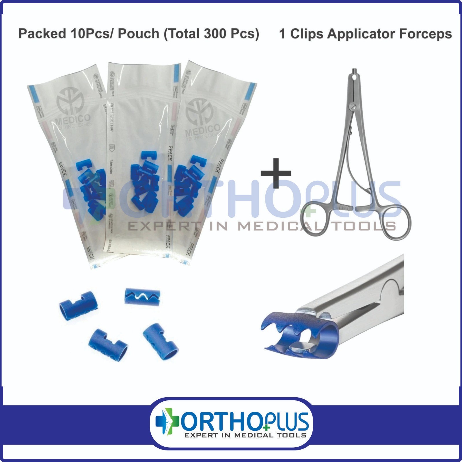 Raney plastic Clips 300pcs with 1 Applicator forcep Neuro surgical scalp clips