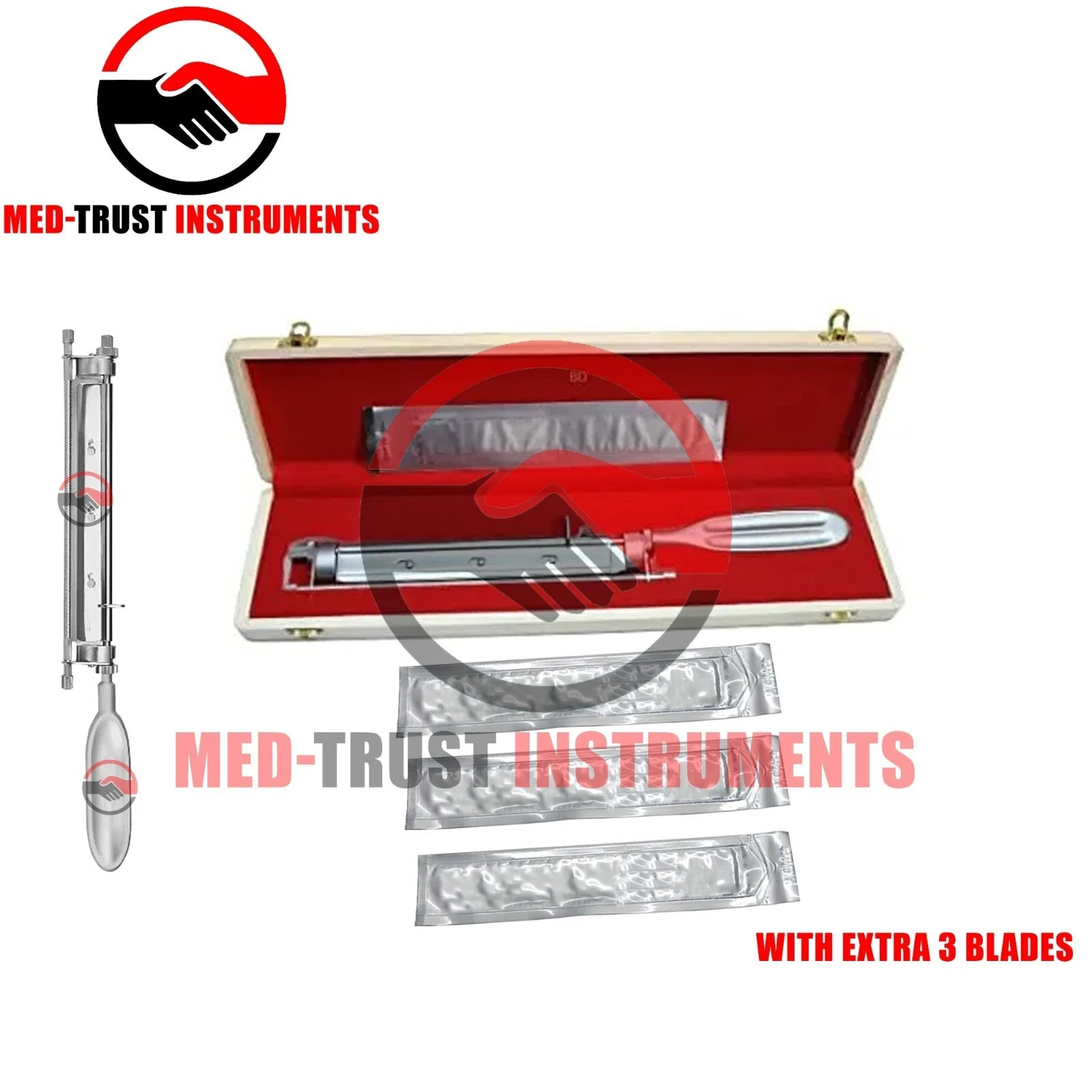 Silver Skin Graft Knife Handle Dermatome with 3 Blades Surgical Instrument Kit