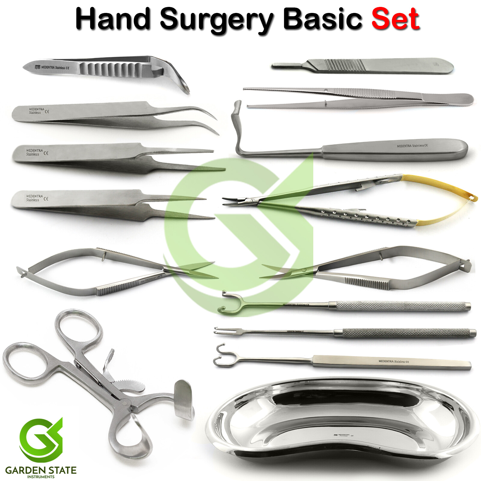 Basic Hand Surgery Tray Set Micro Dissection Scissors Forceps Clamp Tweezers