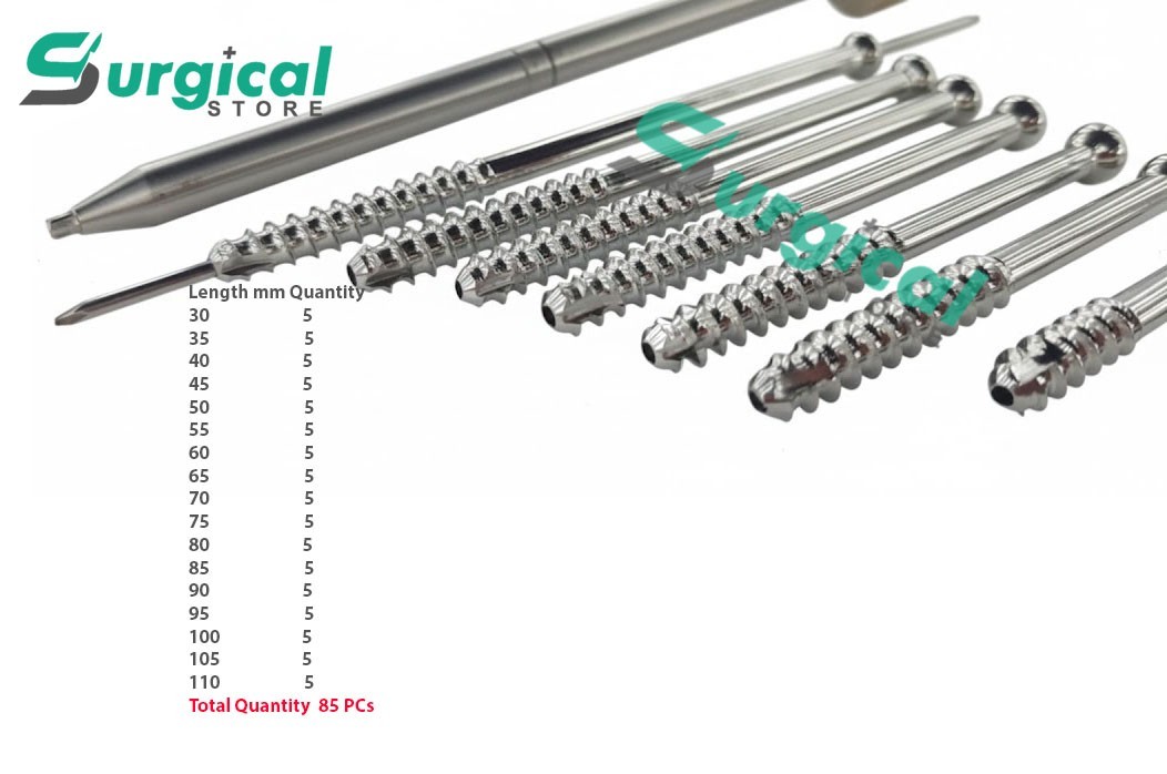6.5mm Cannuläted Cäncellous Screws 32mm thread Stainless Steel-316L 85 PCs Set S