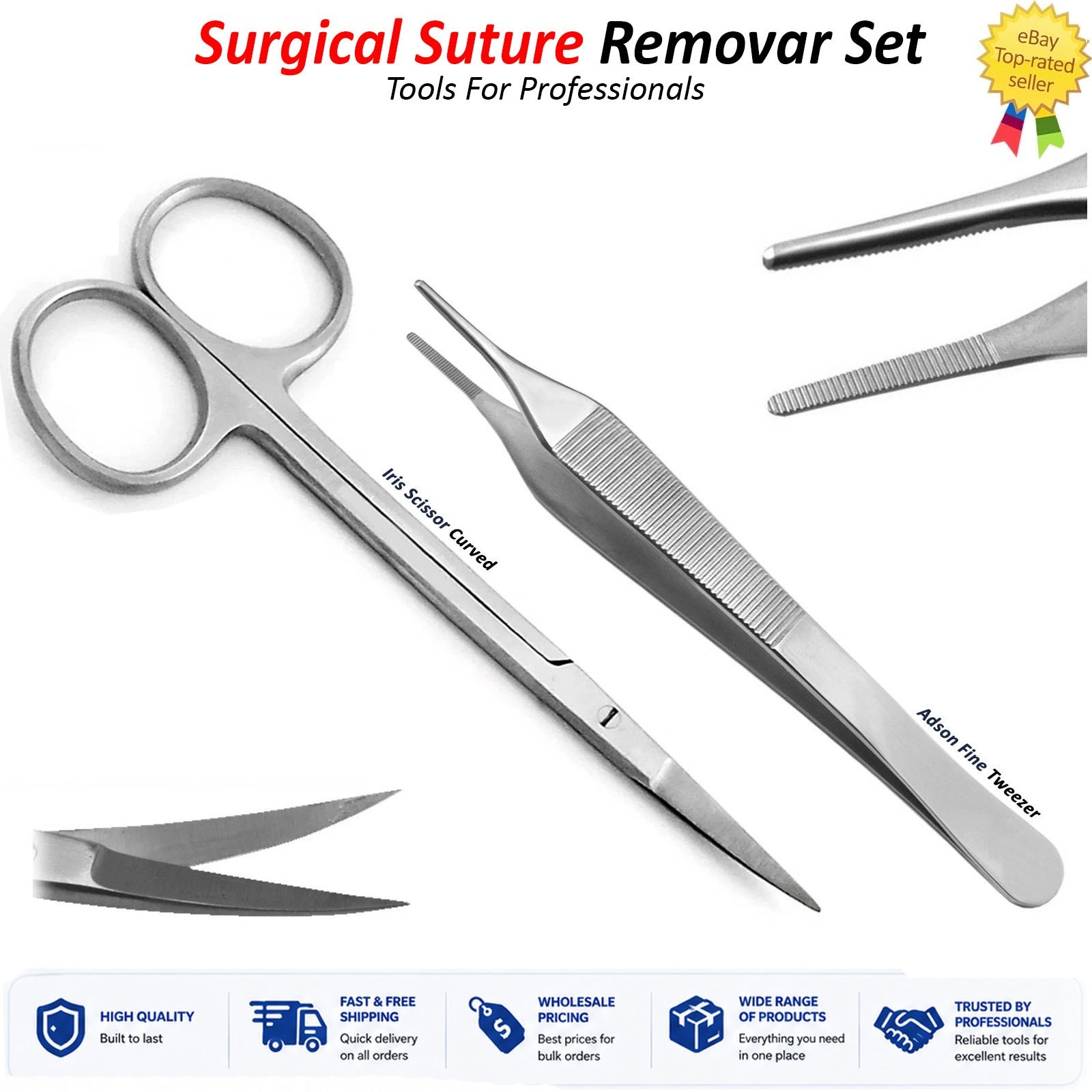 Surgical Suture Removal Kit Set Of 2 Iris Scissors Adson Tweezers Forceps CE