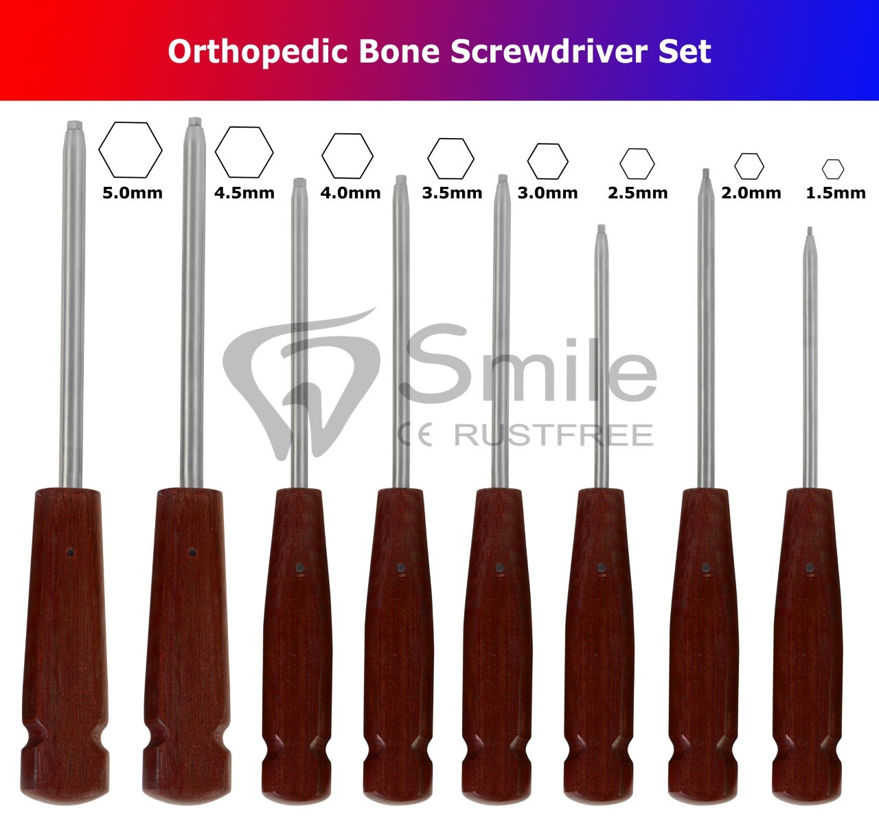 A Set Of 8 PCS Bone Screwdriver HEX Head Veterinary Orthopedics Instruments