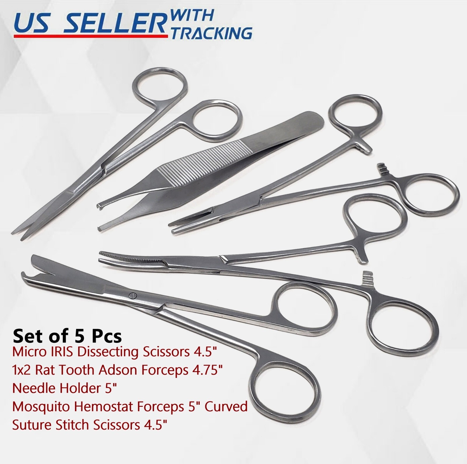 Suture Removal Surgical Instruments Kit of 2 Adson Forceps Stitch Scissors