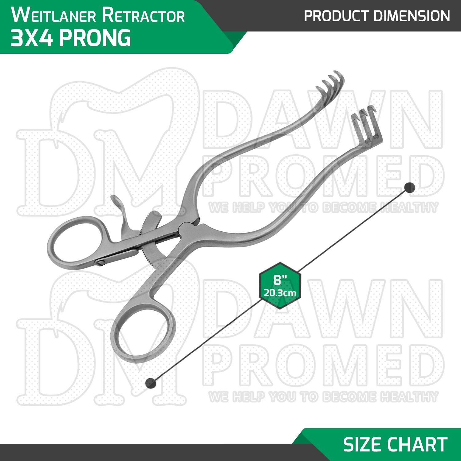 Weitlaner Retractor 8″ 3×4 Prong Sharp Surgical Veterinary Instrument German Gr