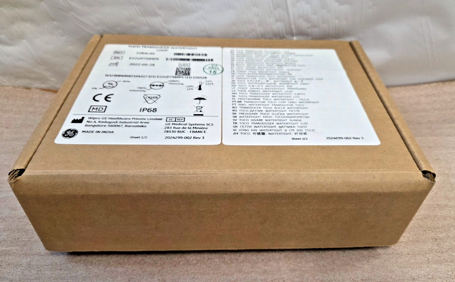 GE Healthcare Transducer Watertight Loop 2264 Series NOTE DATE 2022-05-28
