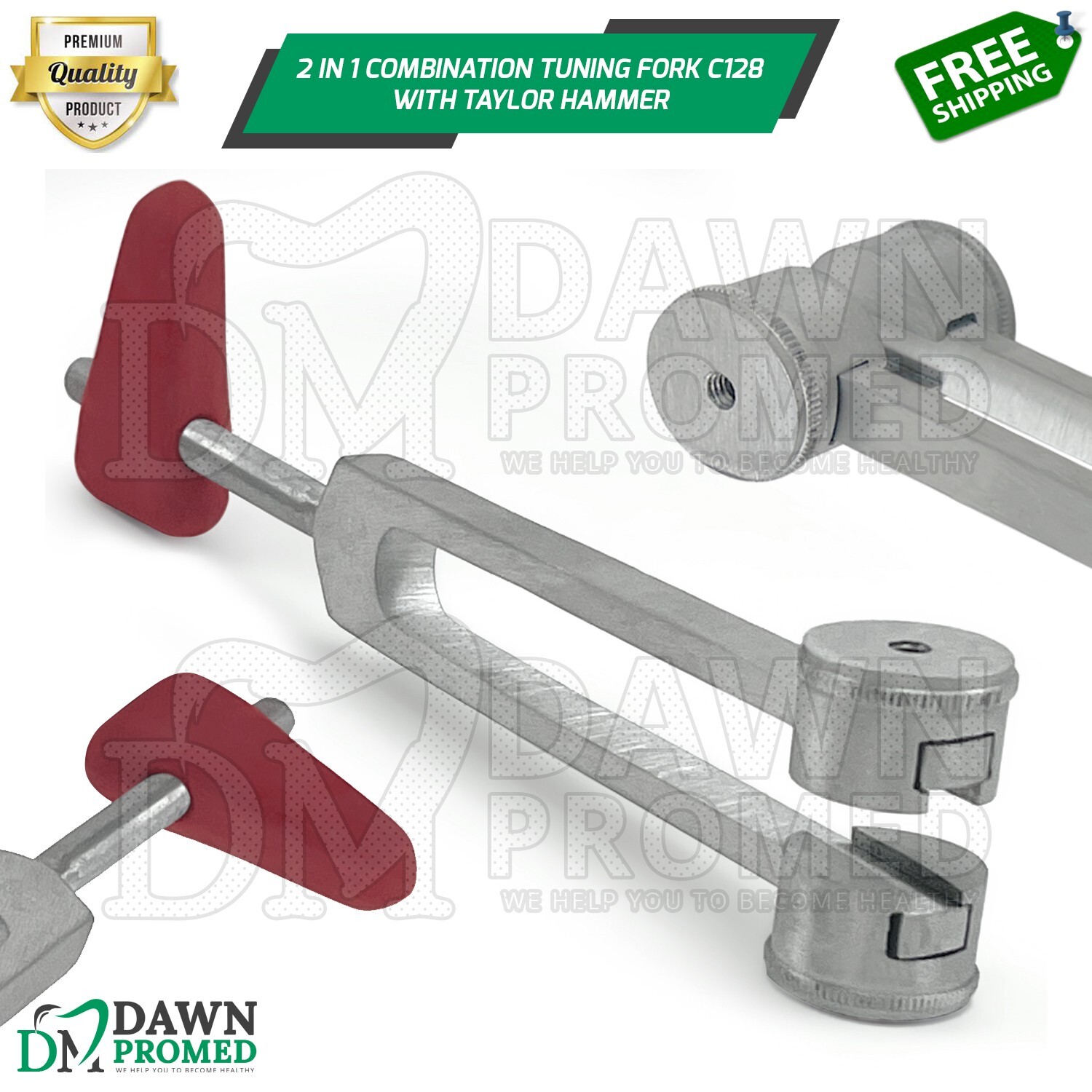 2 in 1 Combination Tuning Fork C128 Silver With Taylor Hammer Diagnostic Tool